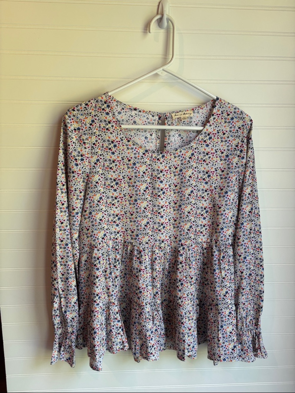 Jane and Delancey Cream Floral Top with Multicolor Ditsy Print